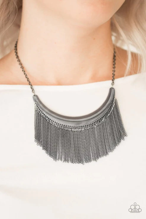Zoo Zone - Black Antiqued Crescent Chain Stream Fringe Necklace N#3754
