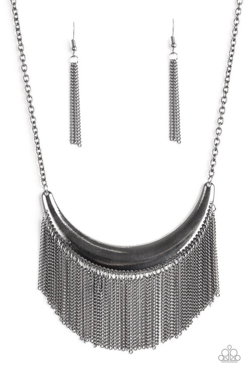 Zoo Zone - Black Antiqued Crescent Chain Stream Fringe Necklace N#3754