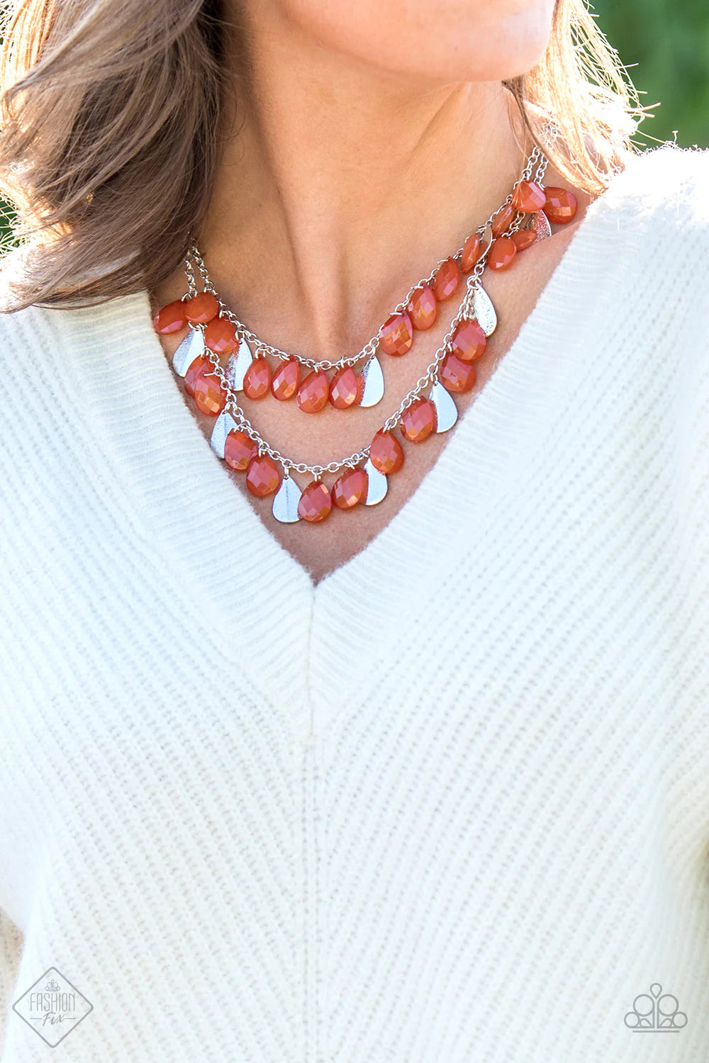 2-Piece Burnt Orange Shimmer Teardrop Fringe Set SET#4579