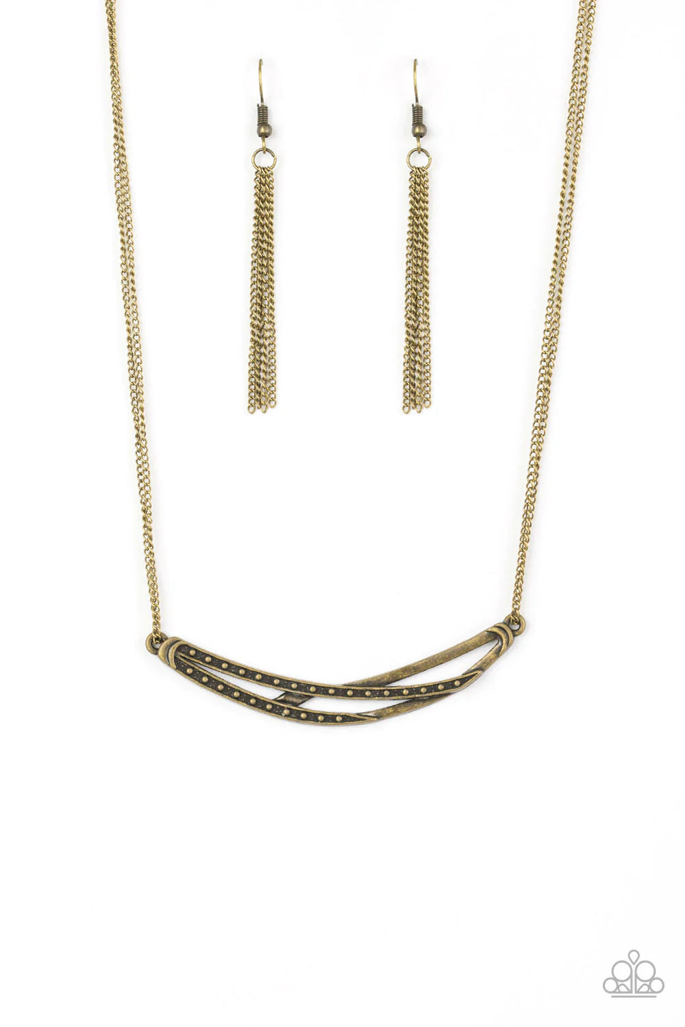 Moto Modern - Brass Dotted Hammered Crisscross Crescent Necklace N#3789
