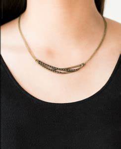 Moto Modern - Brass Dotted Hammered Crisscross Crescent Necklace N#3789