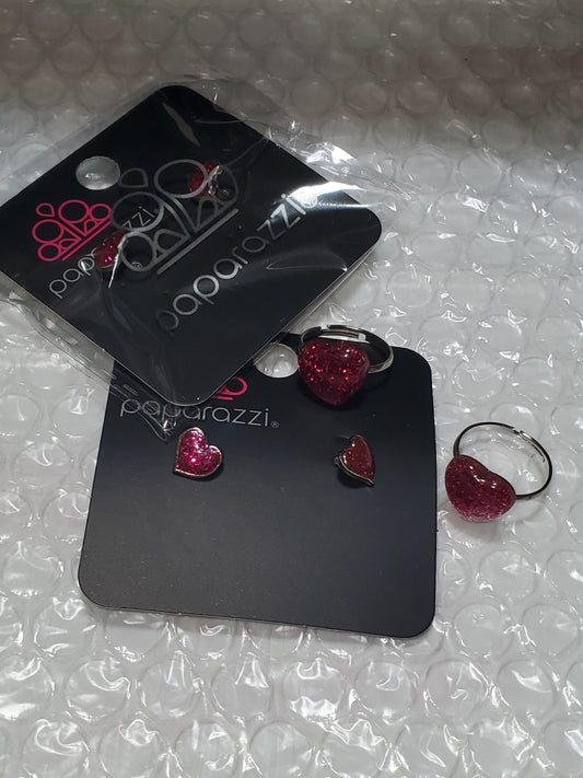 Starlet Shimmer - 2 Piece Hot Pink 3D Puff Heart Glitter Encrusted Set SS#127 Lil Divas