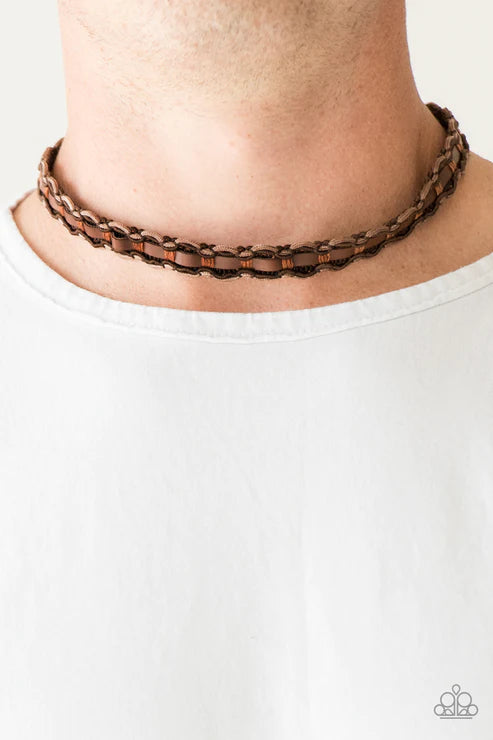 Track Tracker - Brown Braided Knotted Cord Leather Button Loop Closure Urban Necklace N#3895