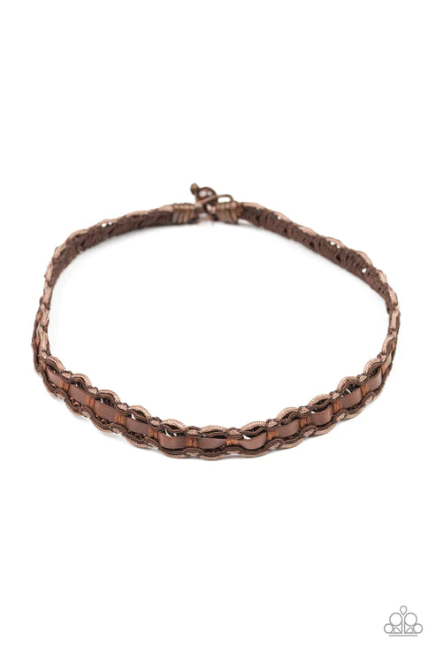 Track Tracker - Brown Braided Knotted Cord Leather Button Loop Closure Urban Necklace N#3895