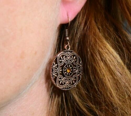 Rochester Royale - Copper Dotted Topaz Encrusted Filigree Earrings E#3937