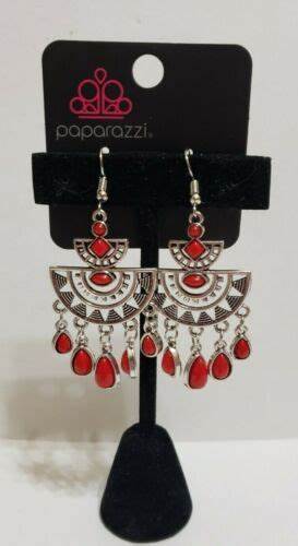 SOL Searching - Red 3D Sunburst Teardrop Fringe Earrings E#4765