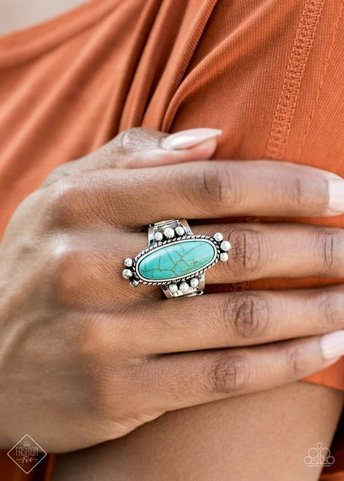 Pioneer Paradise - Blue Oval Studded Stone Ring R#2820