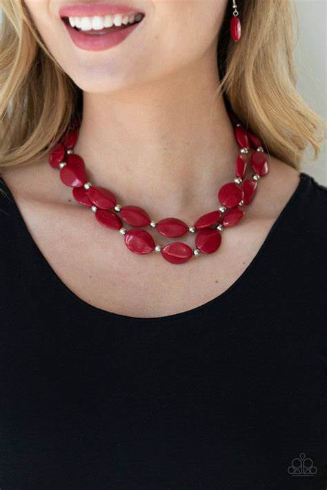 Two-Story Stunner - Samba Red Faceted Accent Necklace N#2760