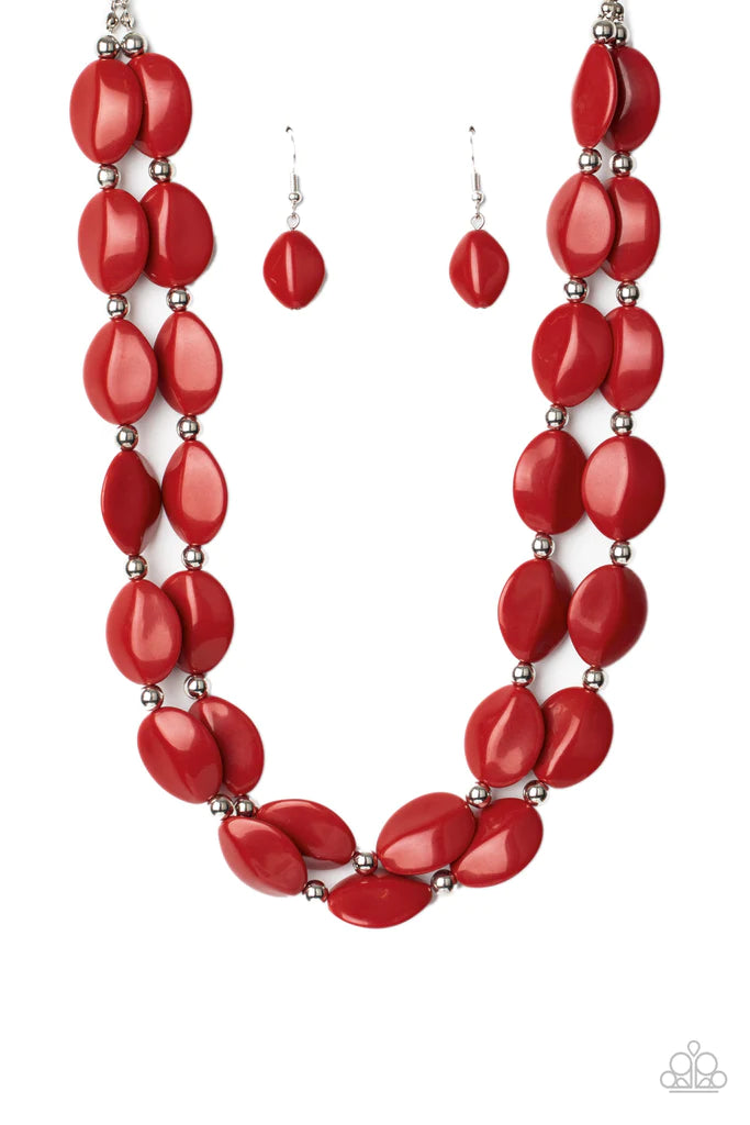 Two-Story Stunner - Samba Red Faceted Accent Necklace N#2760