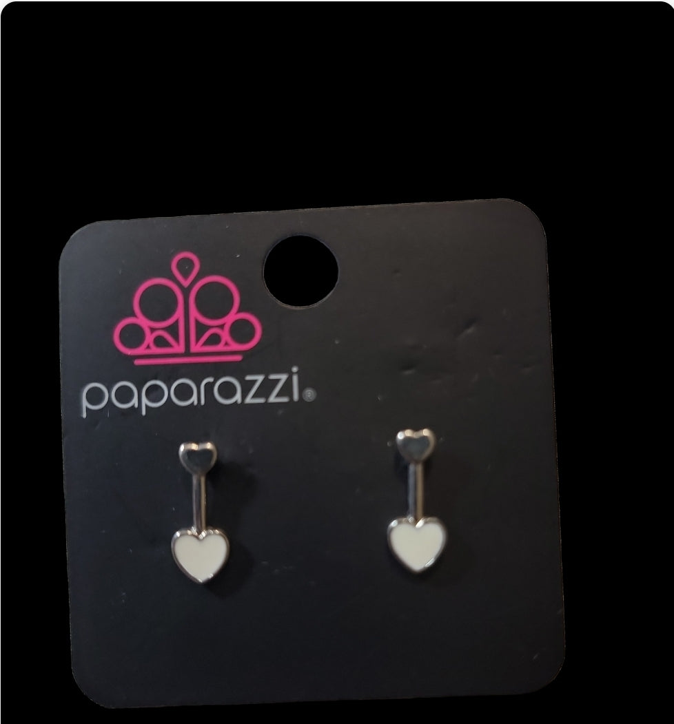 Starlet Shimmer - White 3D Heart Arrow Earrings SS#3327  Lil Divas and Women