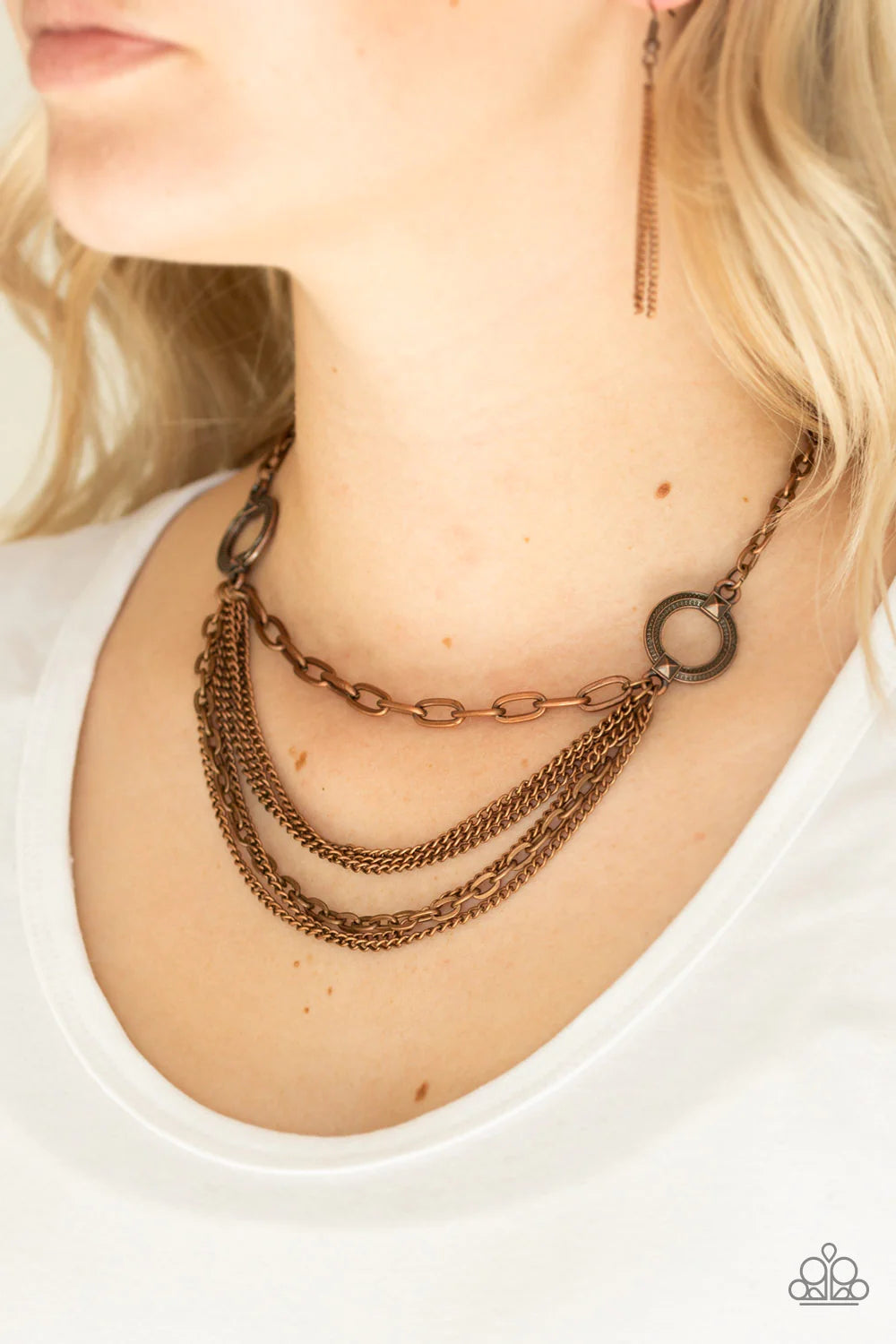 CHAINS of Command - Copper Mismatched Hoop Chain Industrial Necklace N#1354