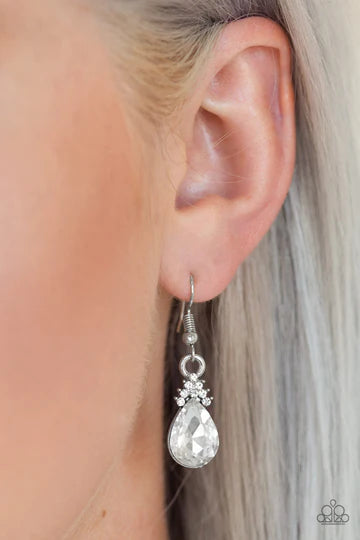 5th Avenue Fireworks - White Crown Encrusted Teardrop Earrings E#1336