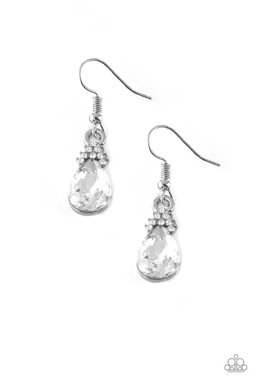 5th Avenue Fireworks - White Crown Encrusted Teardrop Earrings E#1336