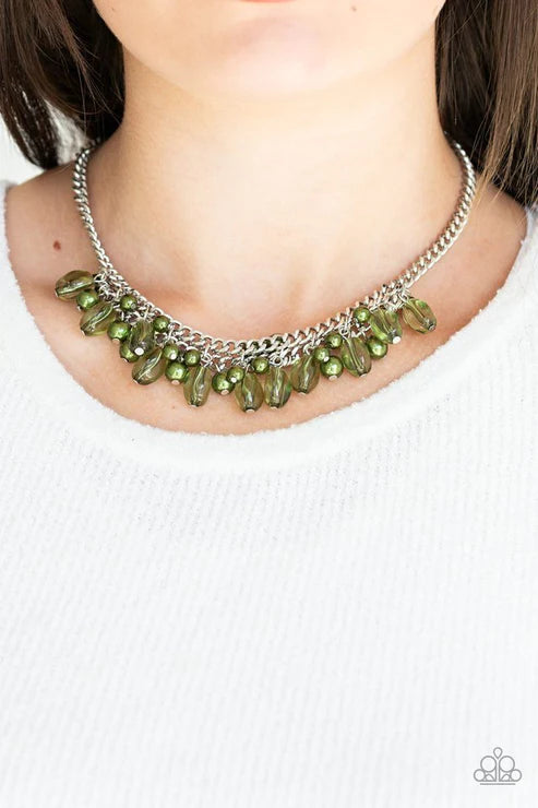 5th Avenue Flirtation - Green Pearl/Crystal Interconnected Fringe Necklace N#1724