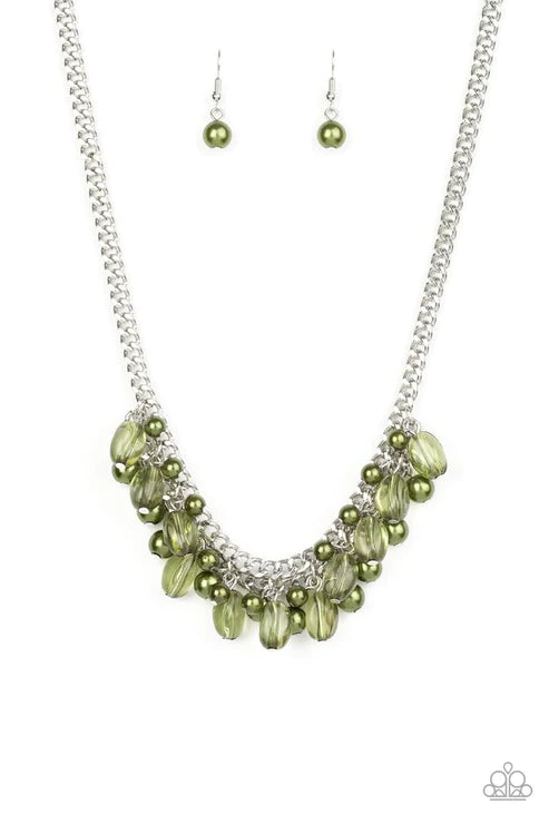 5th Avenue Flirtation - Green Pearl/Crystal Interconnected Fringe Necklace N#1724