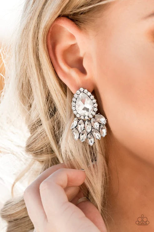 A Breath of Fresh HEIR - Oversized White Dramatic Regal Marquise/Teardrop Cascade Earrings E#380