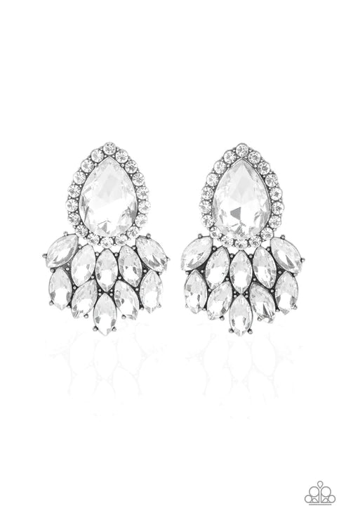 A Breath of Fresh HEIR - Oversized White Dramatic Regal Marquise/Teardrop Cascade Earrings E#380