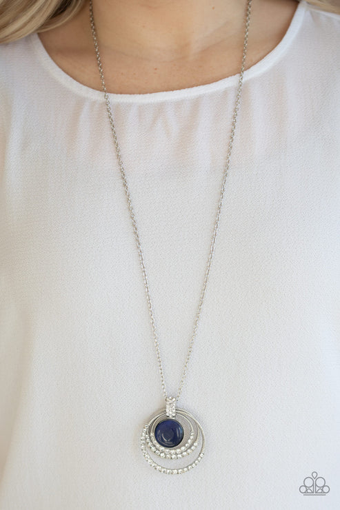 A Diamond A Day - Blue Encrusted Cat's Eye Moonstone "Swing" Necklace N#2485