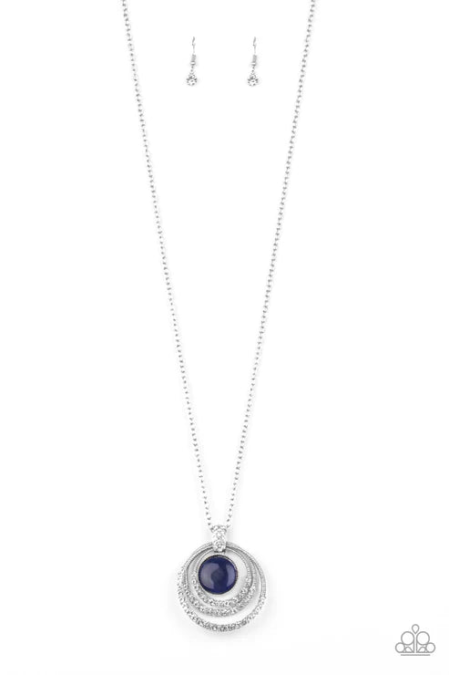 A Diamond A Day - Blue Encrusted Cat's Eye Moonstone "Swing" Necklace N#2485