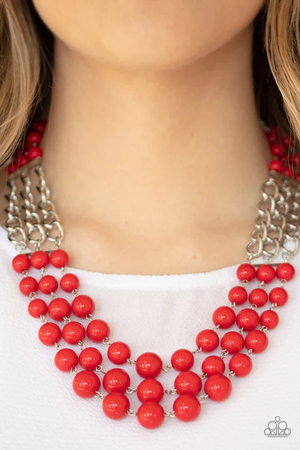 A La Vogue - Red Bubbly Chain Links Necklace N#131