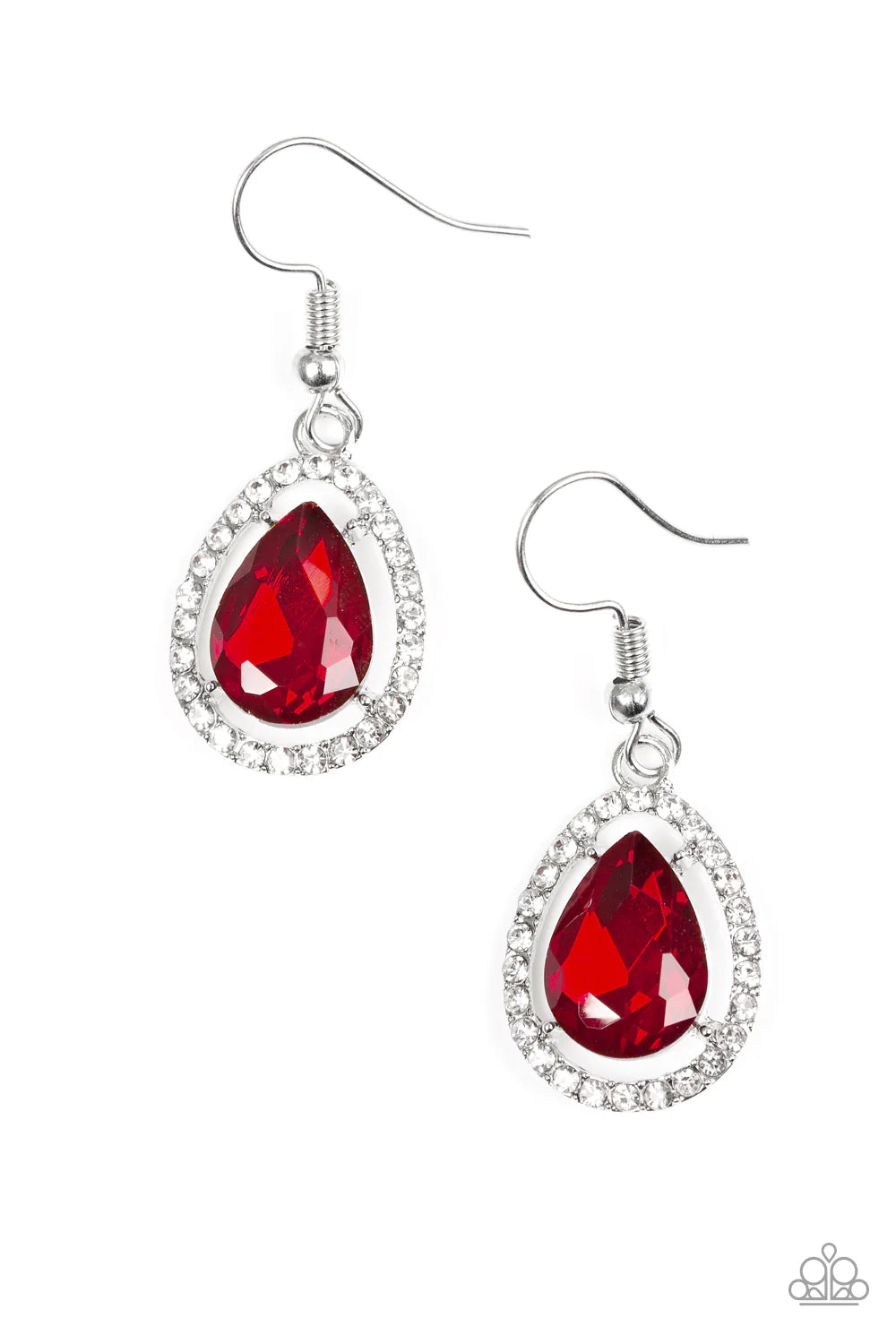 A One-GLAM Show - Red Regal Teardrop Cut Lure Encrusted Earrings E#1370