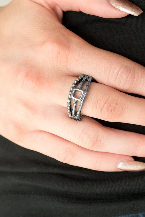A Square Deal - Black Serrated/Studded Airy Square Ring R#1857