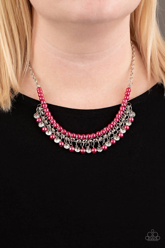 A Touch of CLASSY - Pink Infused Pearl Encrusted Fringe Necklace N#192