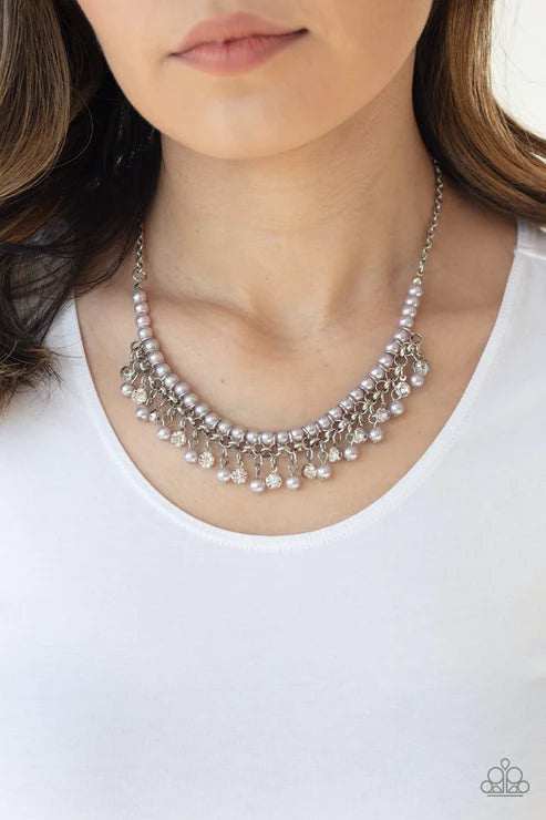 A Touch of CLASSY - Silver Infused Pearl Encrusted Fringe Necklace N#2570