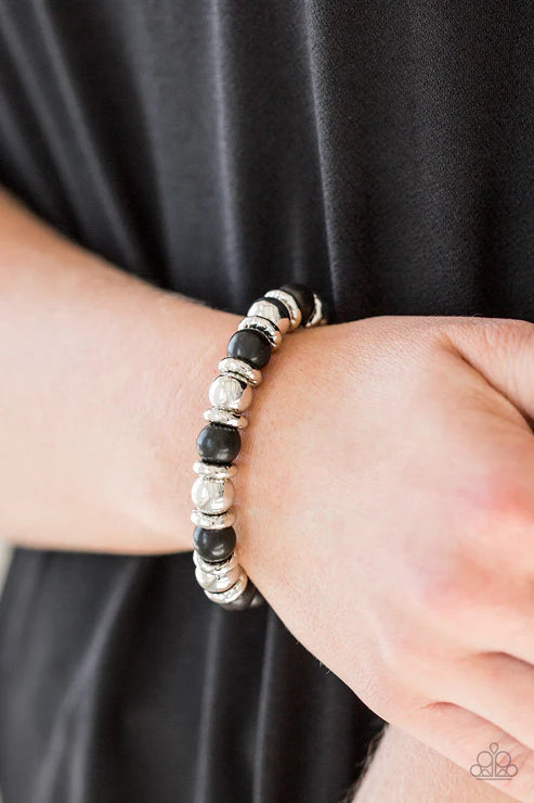 Across The Mesa - Black Silver Accents Stones Bracelet B#2185