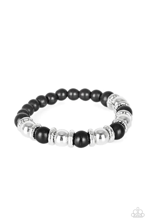 Across The Mesa - Black Silver Accents Stones Bracelet B#2185