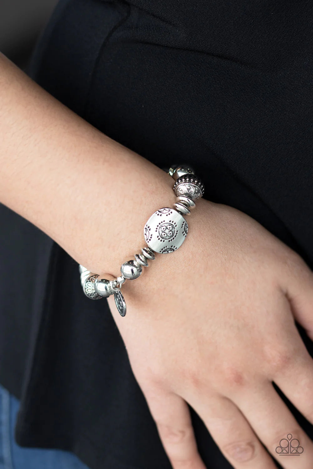 Aesthetic Appeal - Silver Mismatched Decorative Aesthetic Charm Accent Bracelet B#1011