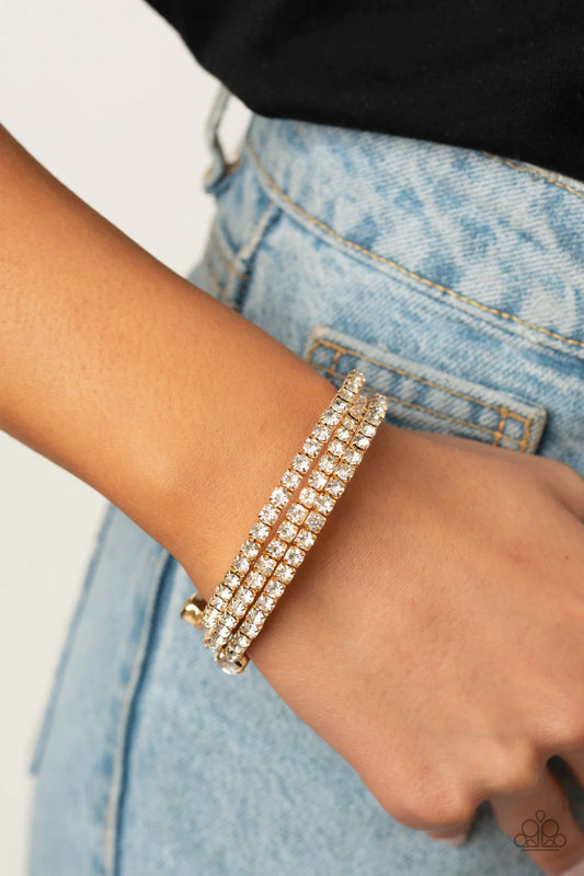 After Party Princess - Oversized Gold Duo Encrusted Wire Fittings Infinity Wrap Bracelet B#391