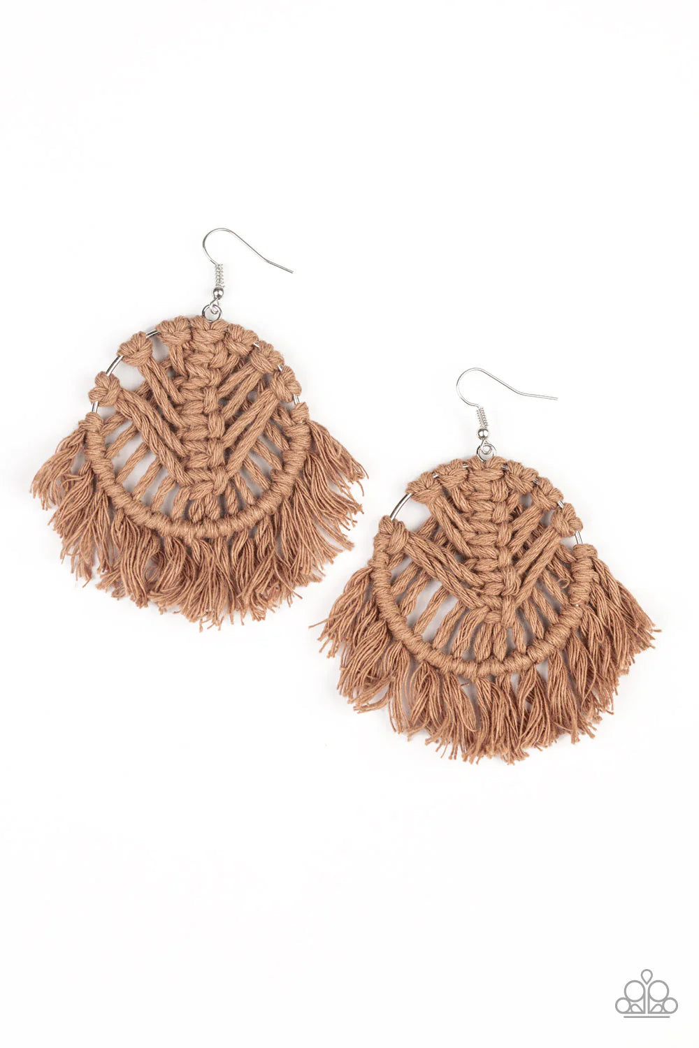 All About MACRAME - Brown Macrame Knotted Hoop Fringe Earrings E#502