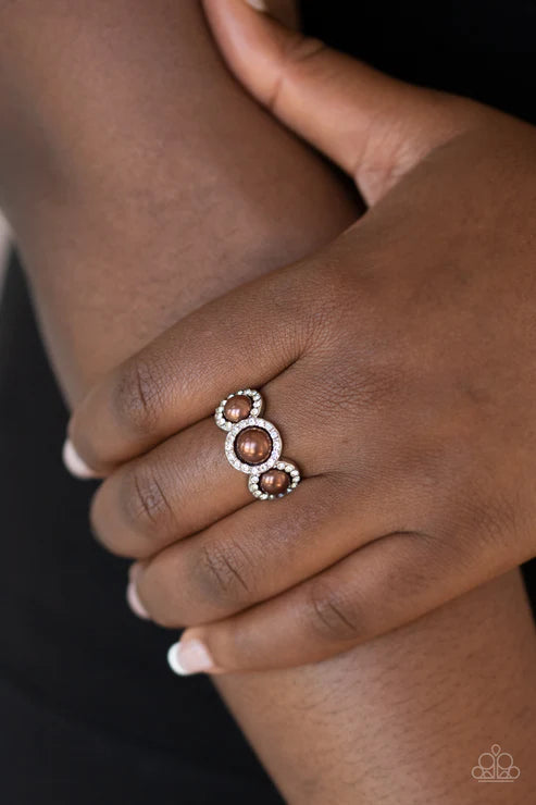 All Bets Are Off - Brown Metallic Pearl Trio Encrusted Rings Ring R#1861