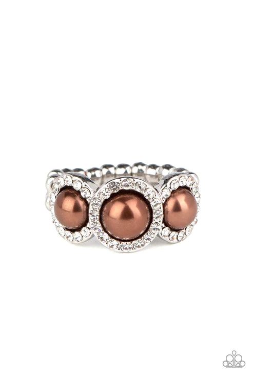 All Bets Are Off - Brown Metallic Pearl Trio Encrusted Rings Ring R#1861
