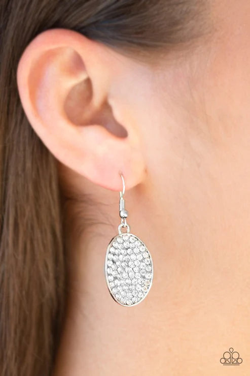All Dazzle - White Beveled Encrusted Shimmer Earrings E#2125