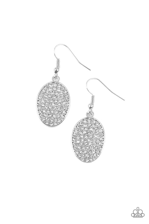 All Dazzle - White Beveled Encrusted Shimmer Earrings E#2125