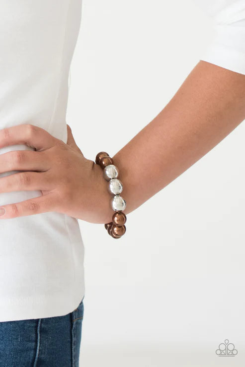 All Dressed UPTOWN - Oversized Brown/Silver Metallic Pearl Bracelet B#1902
