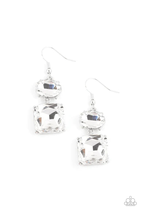All ICE On Me - Oversized White Oval/Square Radiant Cut Earrings E#2391