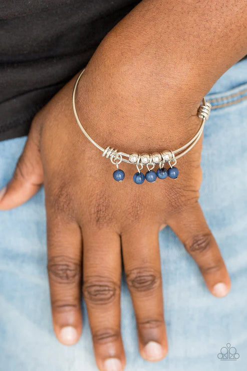 All Roads Lead To ROAM - Blue Glassy Wire Coiled Adjustable Bangle Bracelet B#1992