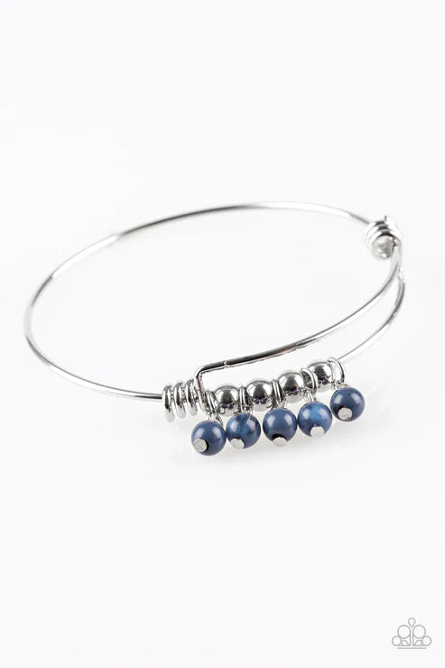 All Roads Lead To ROAM - Blue Glassy Wire Coiled Adjustable Bangle Bracelet B#1992
