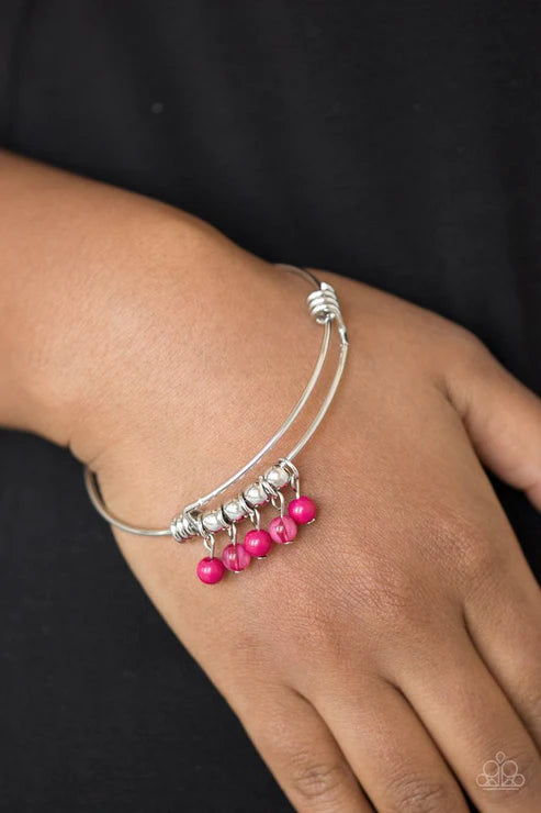 All Roads Lead To ROAM - Pink Glassy Wire Coiled Adjustable Bangle Bracelet B#1997