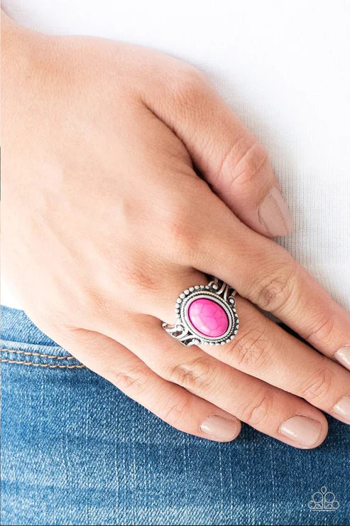 All The Worlds A STAGECOACH - Pink Studded Stone Ring R#1859