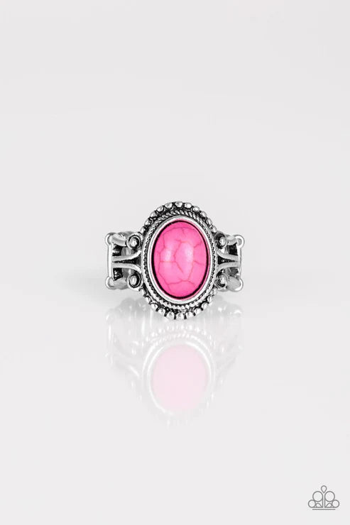 All The Worlds A STAGECOACH - Pink Studded Stone Ring R#1859