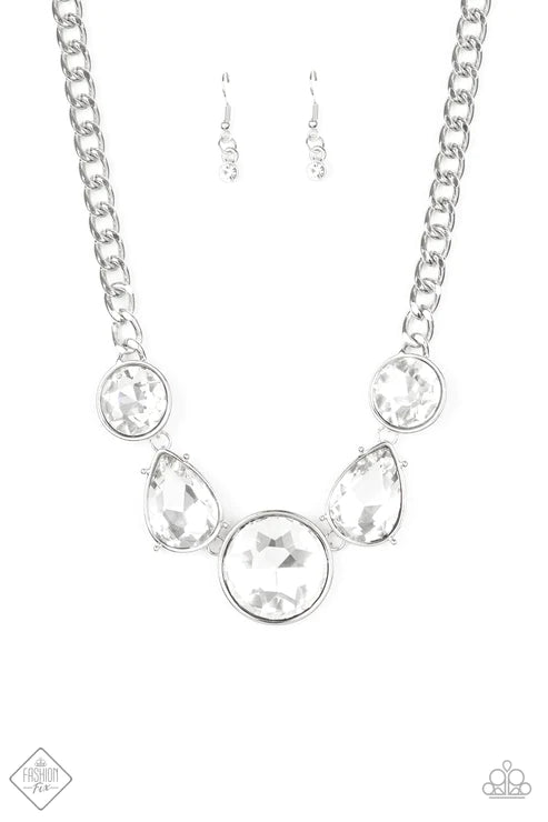 All The Worlds My Stage - Oversized White Exaggerated Round/Teardrop Necklace N#2528