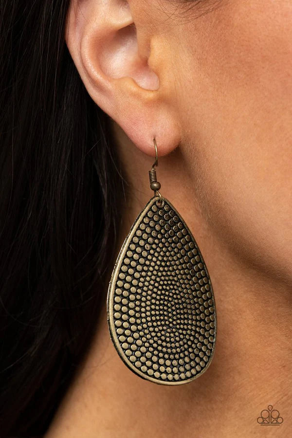 Artisan Adornment - Oversized Brass Studded Teardrop Earrings E#973