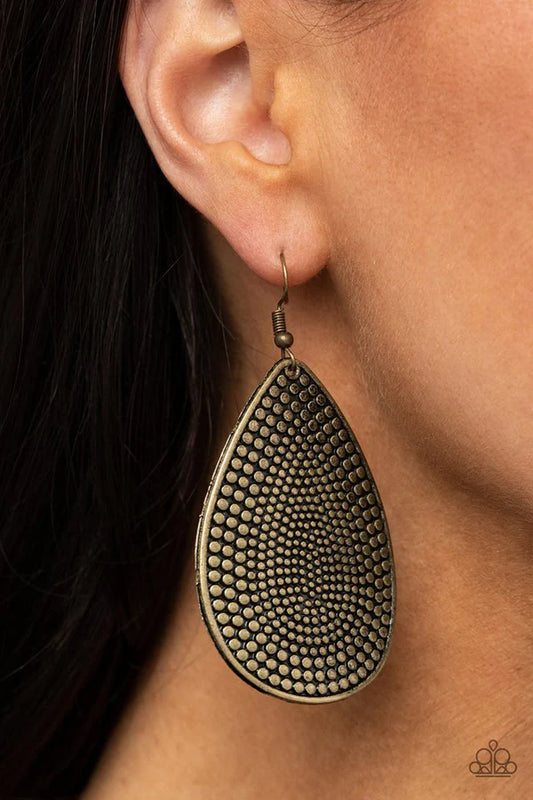 Artisan Adornment - Oversized Brass Studded Teardrop Earrings E#973