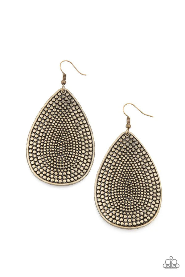 Artisan Adornment - Oversized Brass Studded Teardrop Earrings E#973