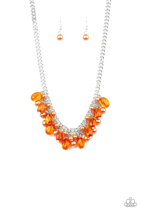 5th Avenue Flirtation - Orange Pearl/Crystal Interconnected Fringe Necklace N#1719