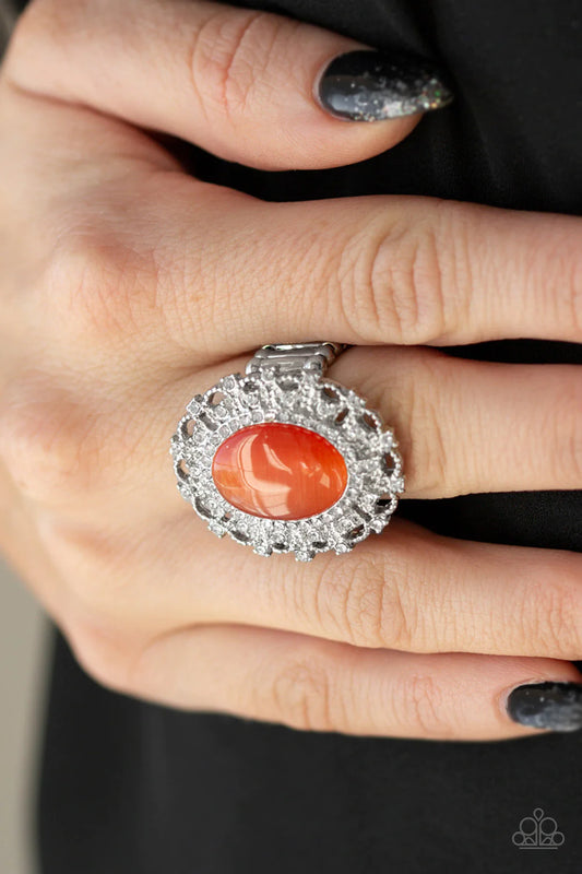 BAROQUE The Spell - Orange Frill Encrusted Cat's Eye Moonstone Ring R#139